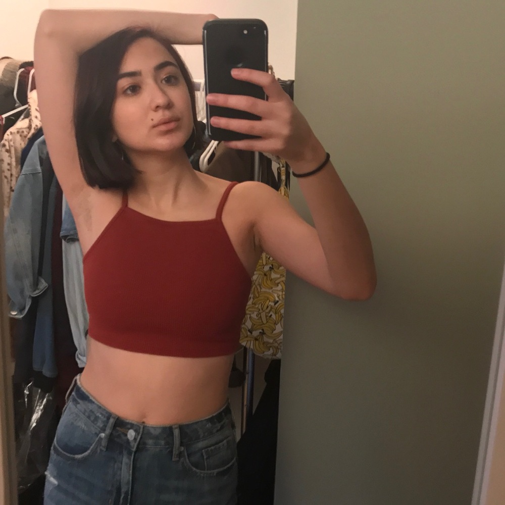 topshop maroon ribbed cropped tank